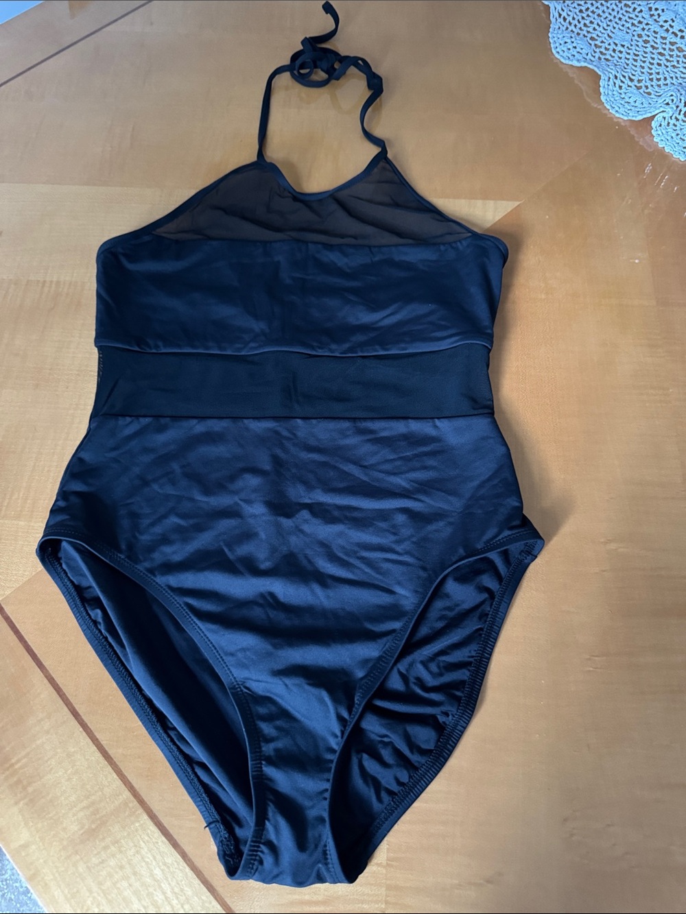 La Blanca Black Halter One-Piece Swimsuit with Mesh Yoke size 8